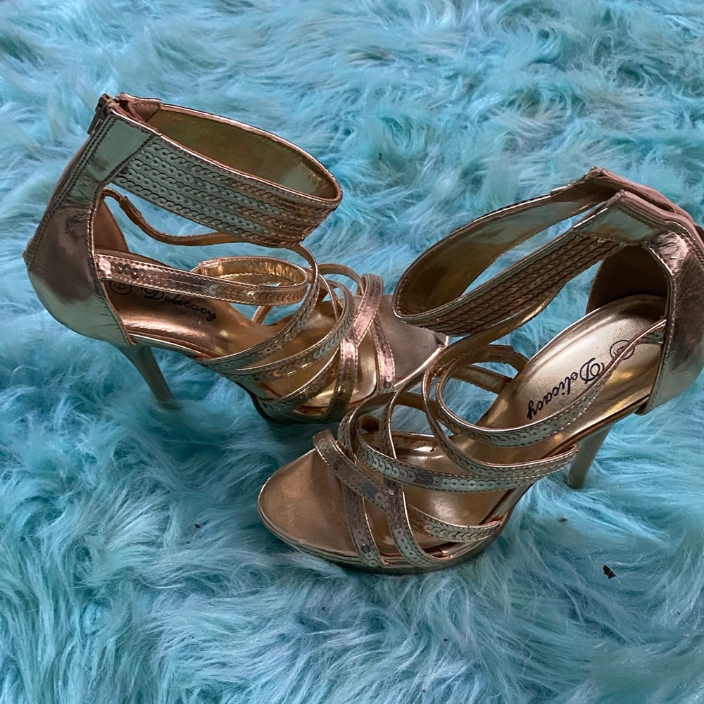 Strapped metallic gold heel sandals